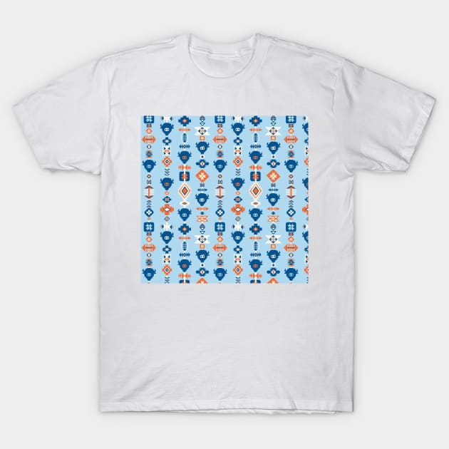 Aztec Tribal Blue T-Shirt by Sandra Hutter Designs